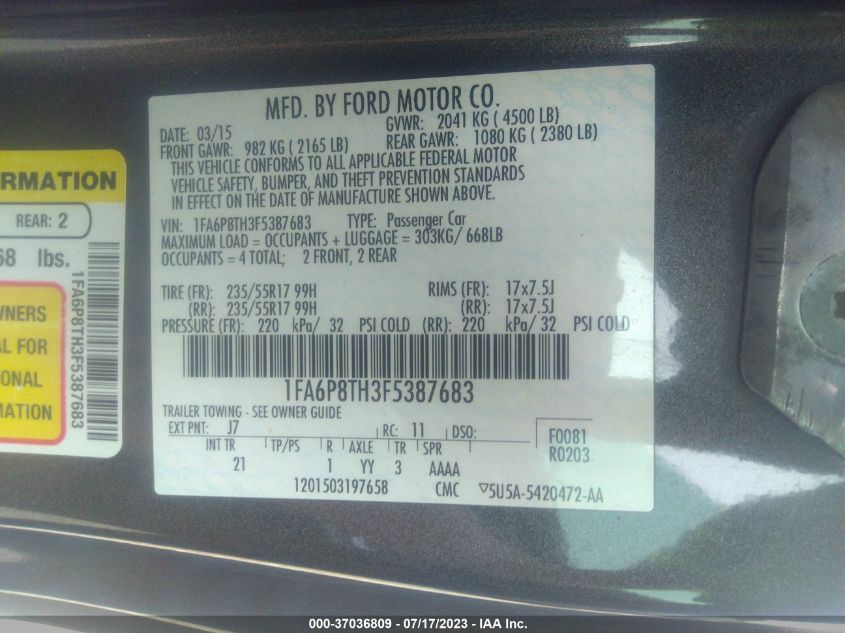2015 FORD MUSTANG ECOBOOST - 1FA6P8TH3F5387683