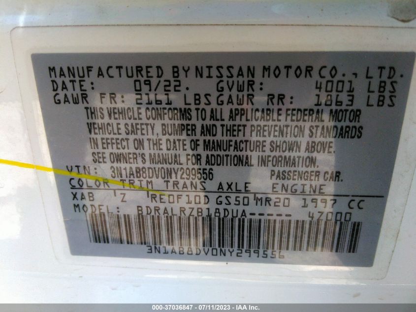 3N1AB8DV0NY299556 Nissan Sentra SR 9