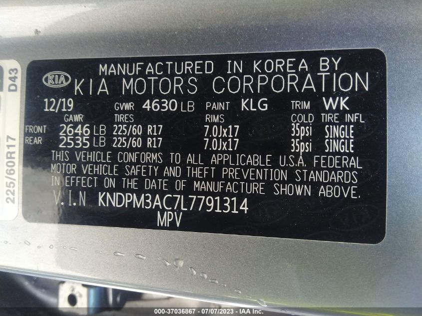 2020 KIA SPORTAGE LX - KNDPM3AC7L7791314