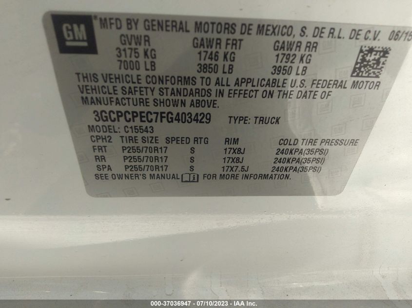 2015 CHEVROLET SILVERADO 1500 LS - 3GCPCPEC7FG403429