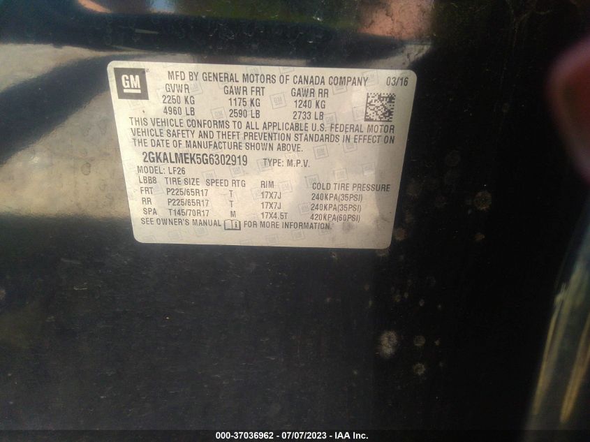 2016 GMC TERRAIN SLE - 2GKALMEK5G6302919