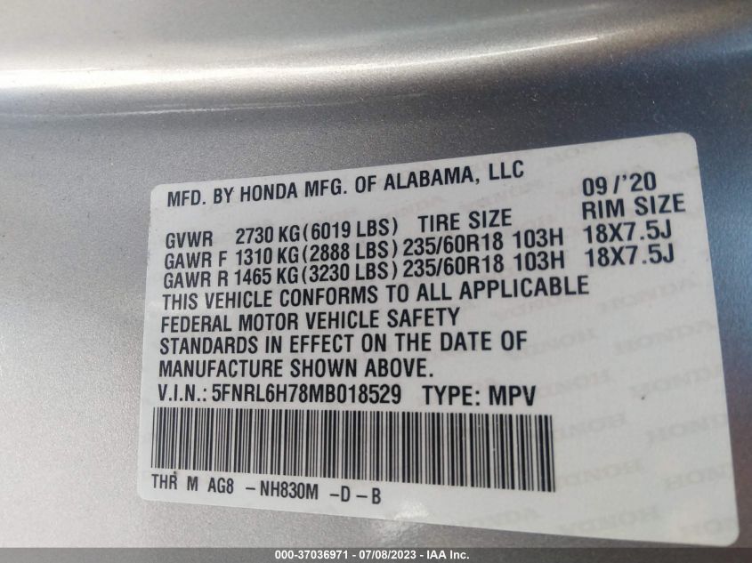 2021 HONDA ODYSSEY EXL - 5FNRL6H78MB018529
