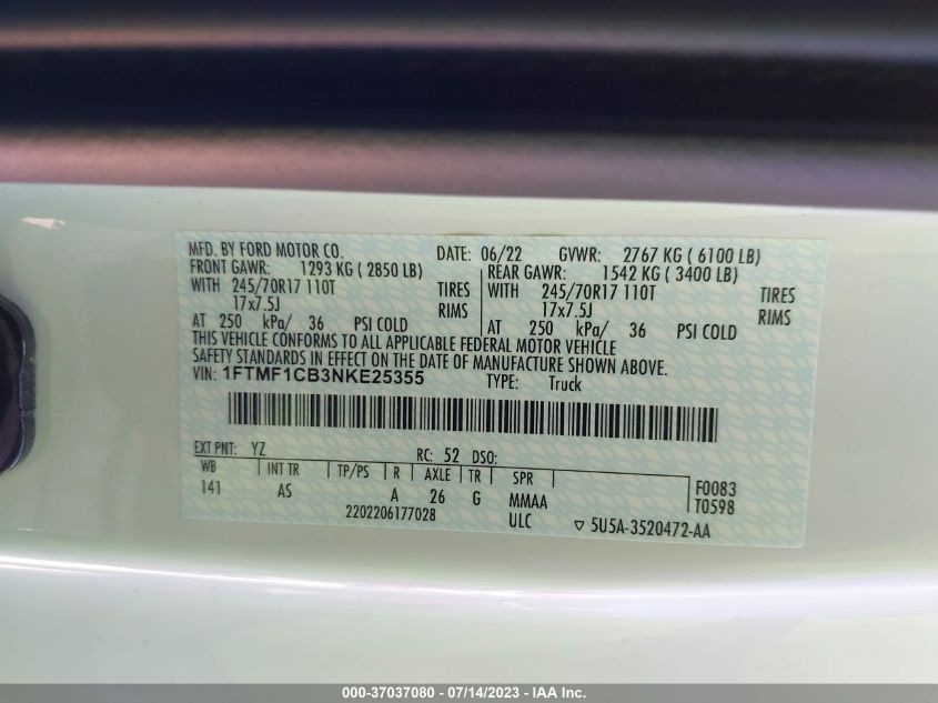 2022 FORD F-150 XL/XLT - 1FTMF1CB3NKE25355