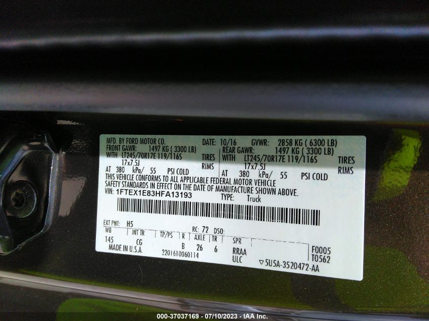 2017 FORD F-150 XL/XLT - 1FTEX1E83HFA13193