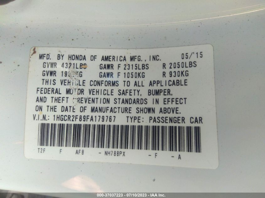 2015 HONDA ACCORD SEDAN EX-L - 1HGCR2F89FA179767