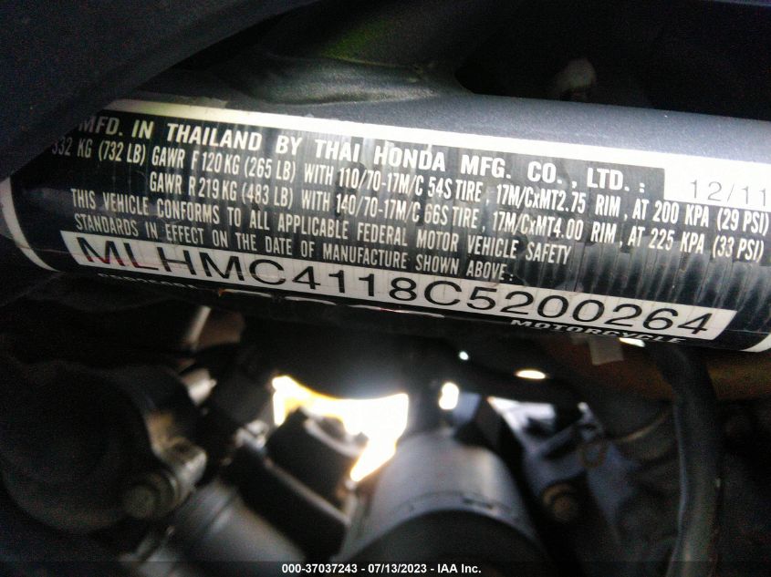 2012 HONDA CBX250 RA MLHMC4118C5200264