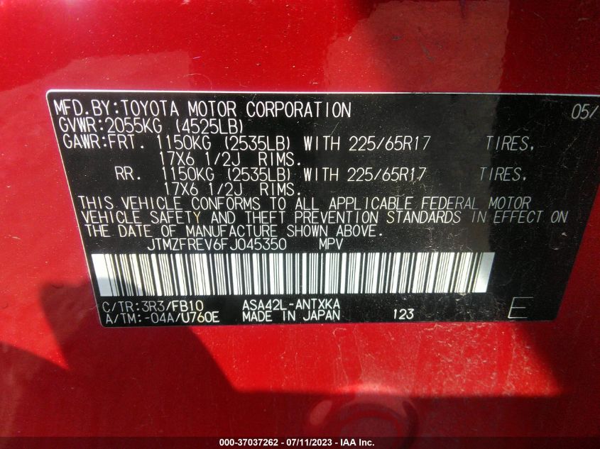 2015 TOYOTA RAV4 LE - JTMZFREV6FJ045350
