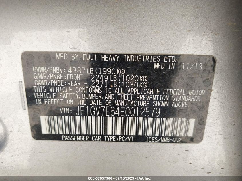 2014 SUBARU IMPREZA SEDAN WRX WRX JF1GV7E64EG012579