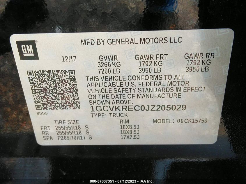 2018 CHEVROLET SILVERADO 1500 LT - 1GCVKREC0JZ205029