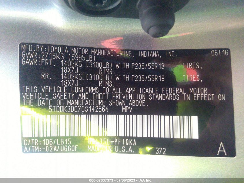 2016 TOYOTA SIENNA LTD PREMIUM - 5TDDK3DC7GS142564
