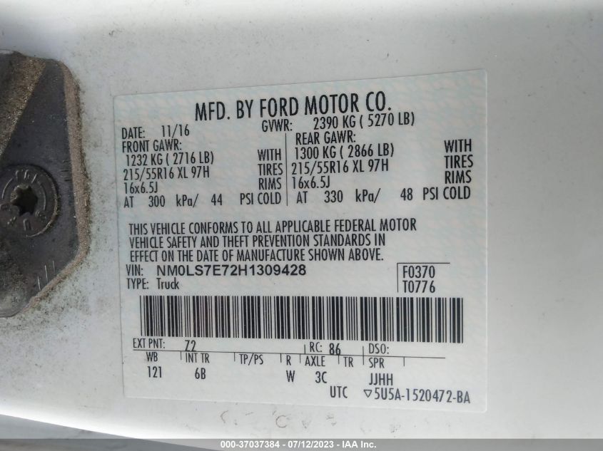 2017 FORD TRANSIT CONNECT VAN XL NM0LS7E72H1309428