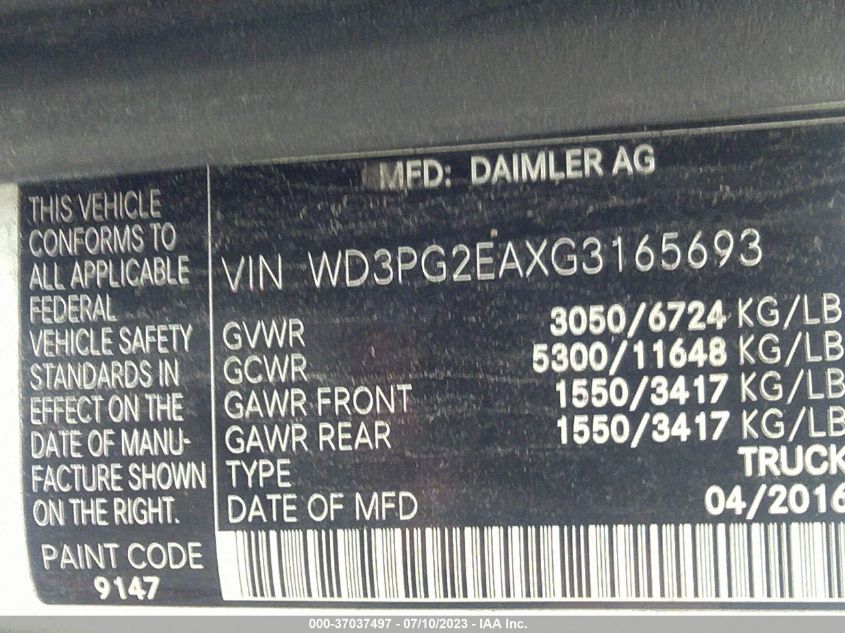 2016 MERCEDES-BENZ METRIS CARGO VAN WD3PG2EAXG3165693