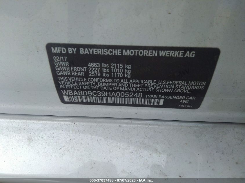 2017 BMW 3 SERIES 330I XDRIVE - WBA8D9C39HA005248