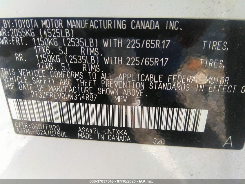 2017 TOYOTA RAV4 LE - 2T3ZFREV0HW314897