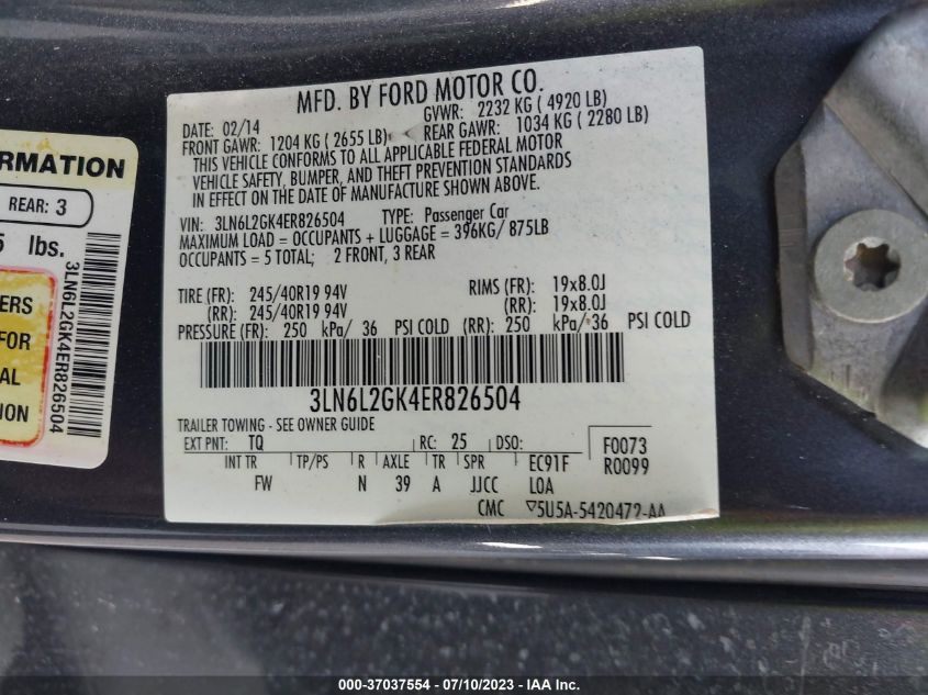2014 LINCOLN MKZ - 3LN6L2GK4ER826504