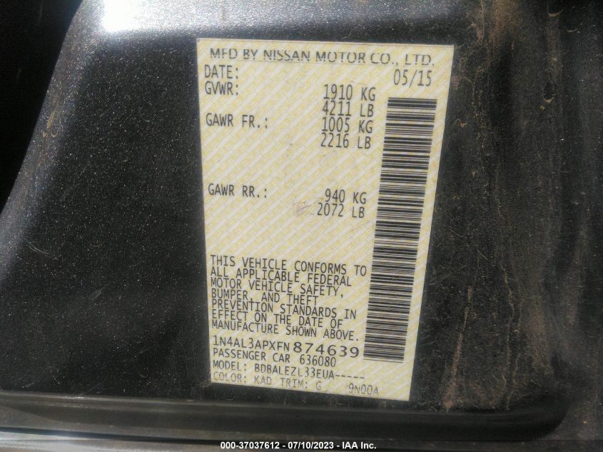 2015 NISSAN ALTIMA 2.5 - 1N4AL3APXFN874639