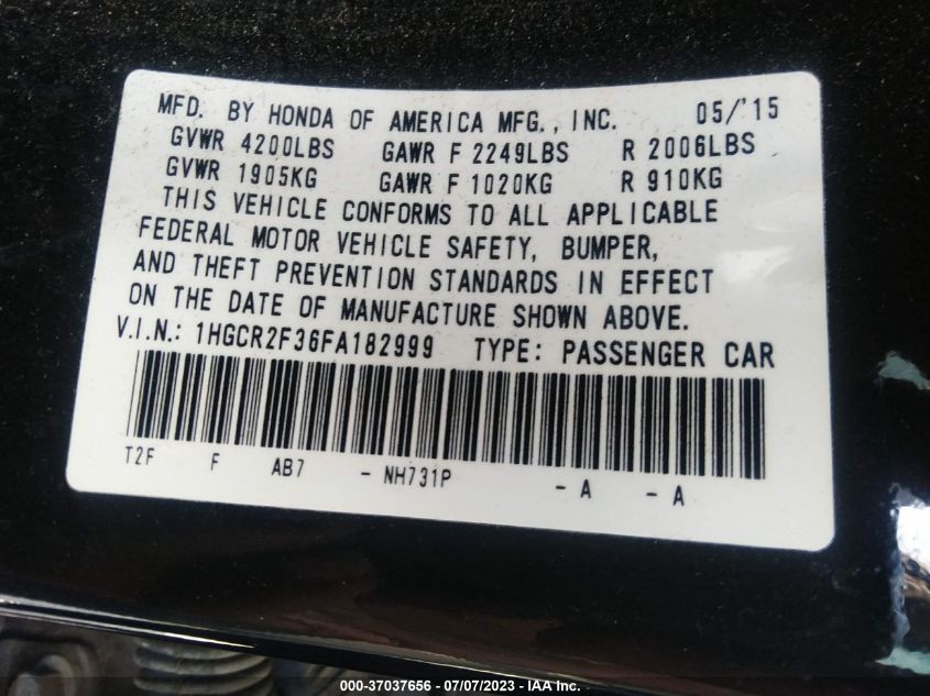 2015 HONDA ACCORD SEDAN LX - 1HGCR2F36FA182999