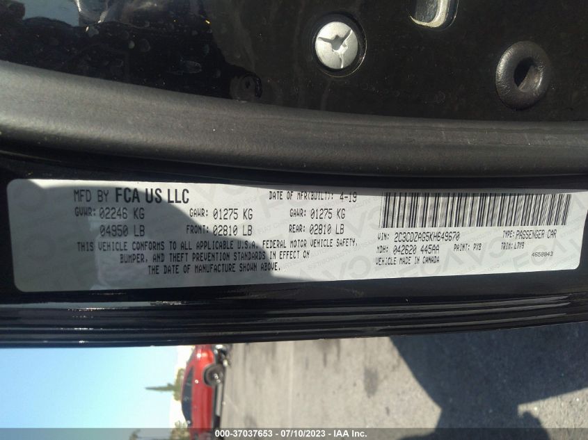 2019 DODGE CHALLENGER SXT - 2C3CDZAG5KH649670