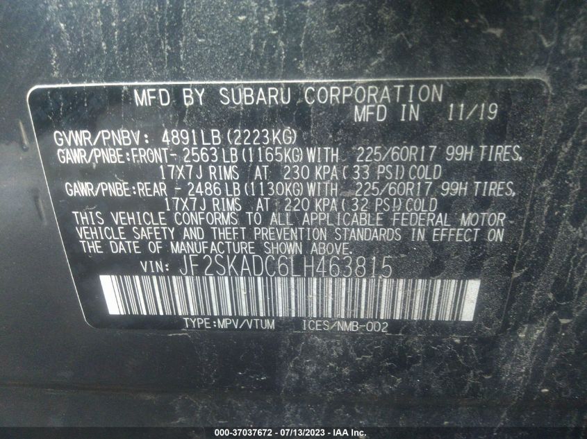 2020 SUBARU FORESTER - JF2SKADC6LH463815