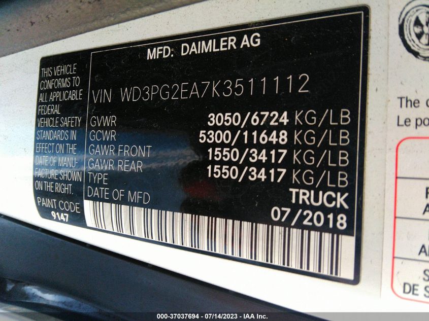 2019 MERCEDES-BENZ METRIS CARGO VAN WD3PG2EA7K3511112