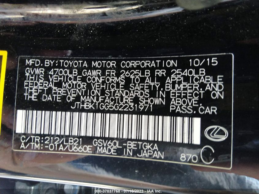 2016 LEXUS ES 350 - JTHBK1GG5G2231971