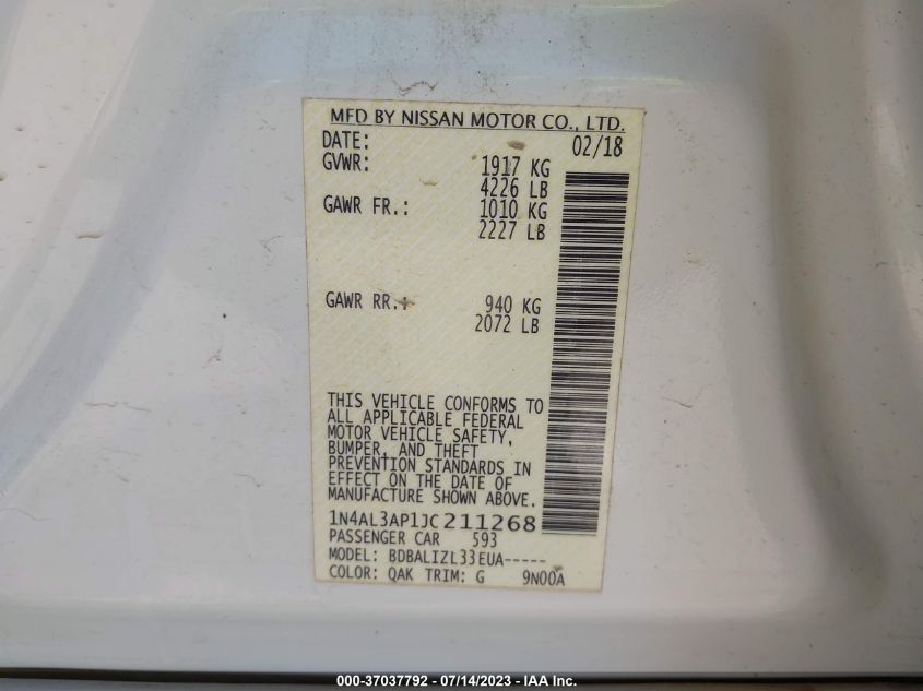 2018 NISSAN ALTIMA 2.5 SV - 1N4AL3AP1JC211268