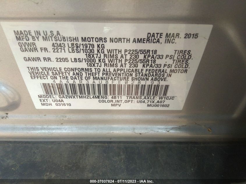 2015 MITSUBISHI OUTLANDER SPORT ES - 4A4AR3AU8FE028193