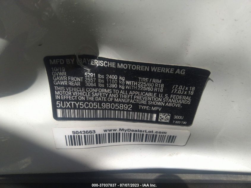 2020 BMW X3 XDRIVE30I - 5UXTY5C05L9B05892