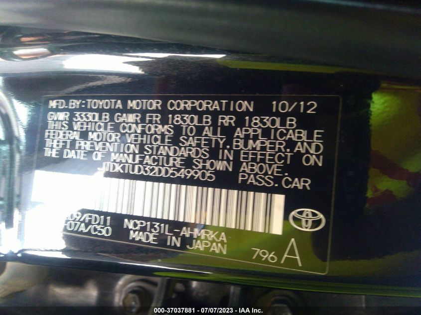 2013 TOYOTA YARIS L/LE/SE - JTDKTUD32DD549905