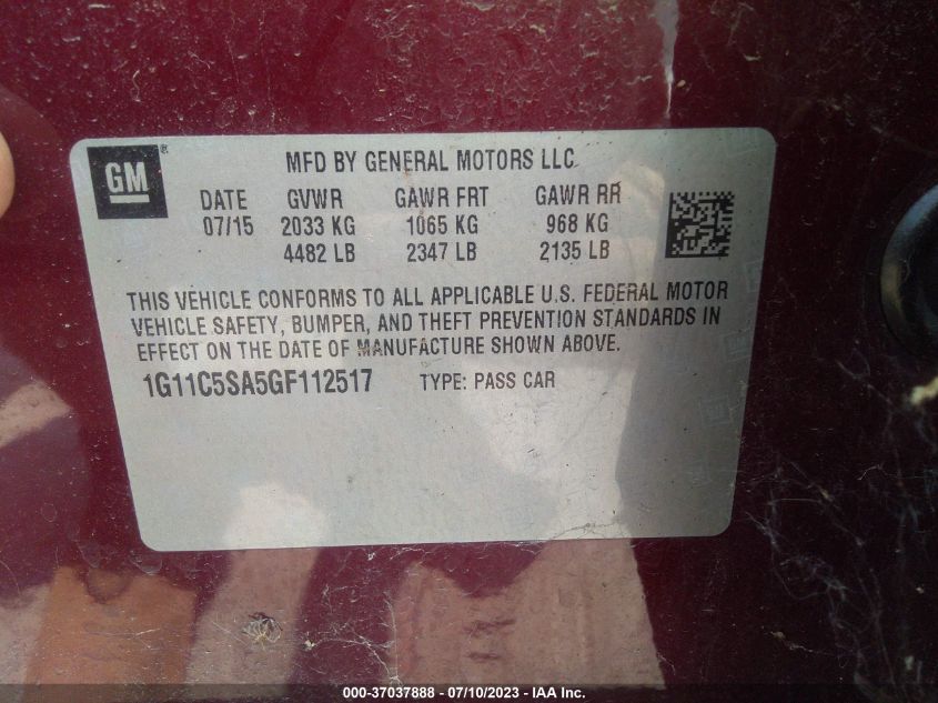 2016 CHEVROLET MALIBU LIMITED LT - 1G11C5SA5GF112517