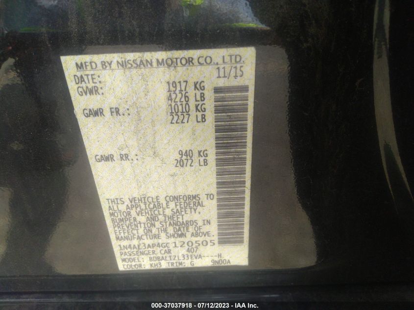 2016 NISSAN ALTIMA 2.5 SV - 1N4AL3AP4GC120505