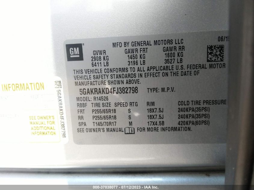 2015 BUICK ENCLAVE CONVENIENCE - 5GAKRAKD4FJ382798