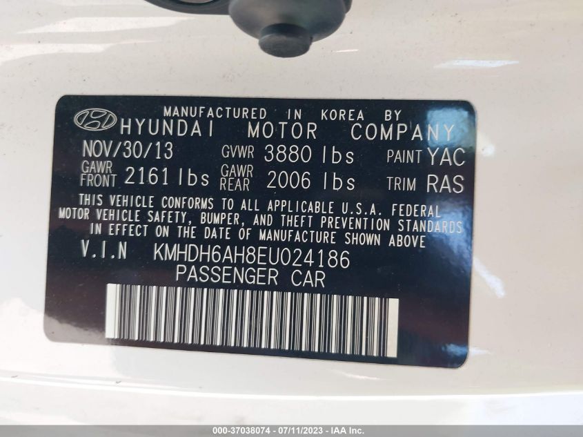 2014 HYUNDAI ELANTRA COUPE KMHDH6AH8EU024186