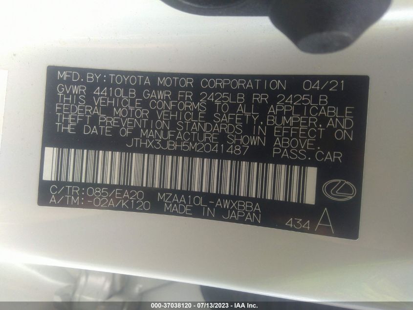 2021 LEXUS UX UX 200 - JTHX3JBH5M2041487