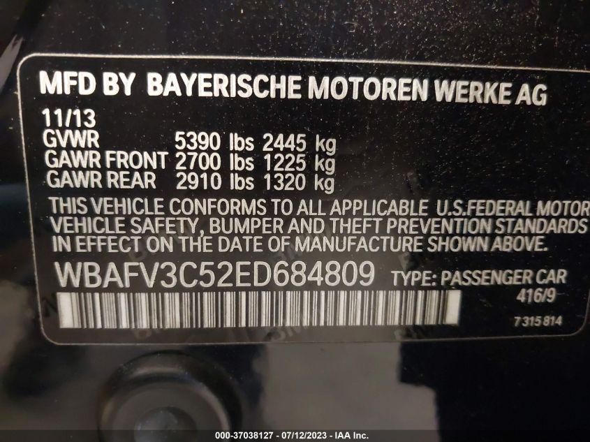 2014 BMW 5 SERIES 535D XDRIVE - WBAFV3C52ED684809