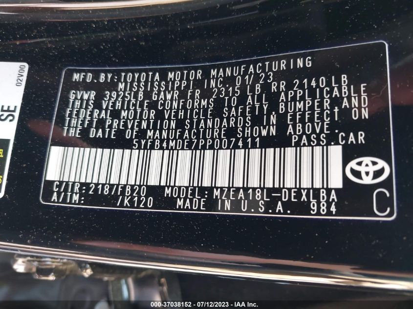 2023 TOYOTA COROLLA LE - 5YFB4MDE7PP007411