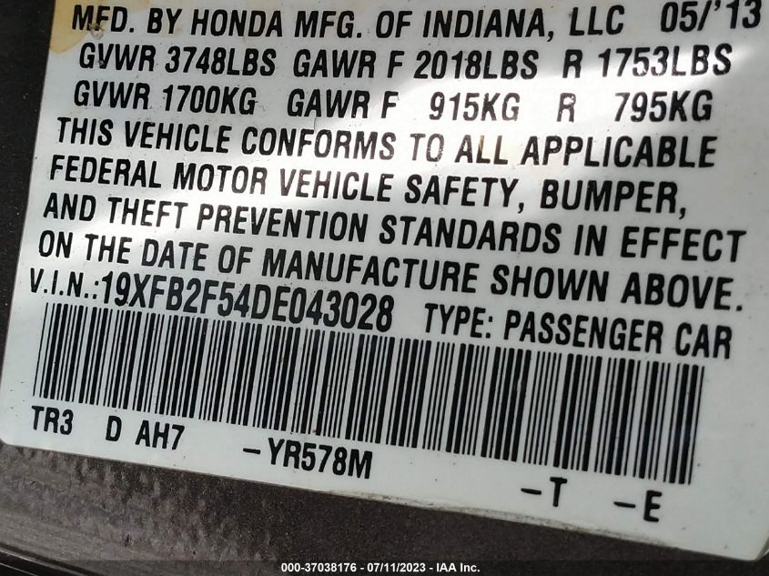 2013 HONDA CIVIC SDN LX - 19XFB2F54DE043028