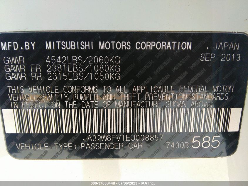 2014 MITSUBISHI LANCER EVOLUTION GSR JA32W8FV1EU008857