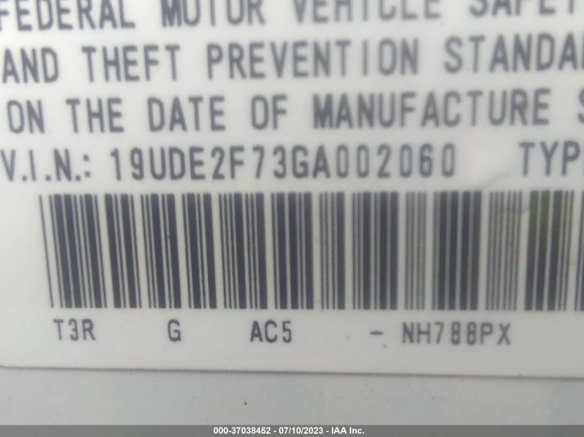 2016 ACURA ILX PREMIUM/TECHNOLOGY - 19UDE2F73GA002060