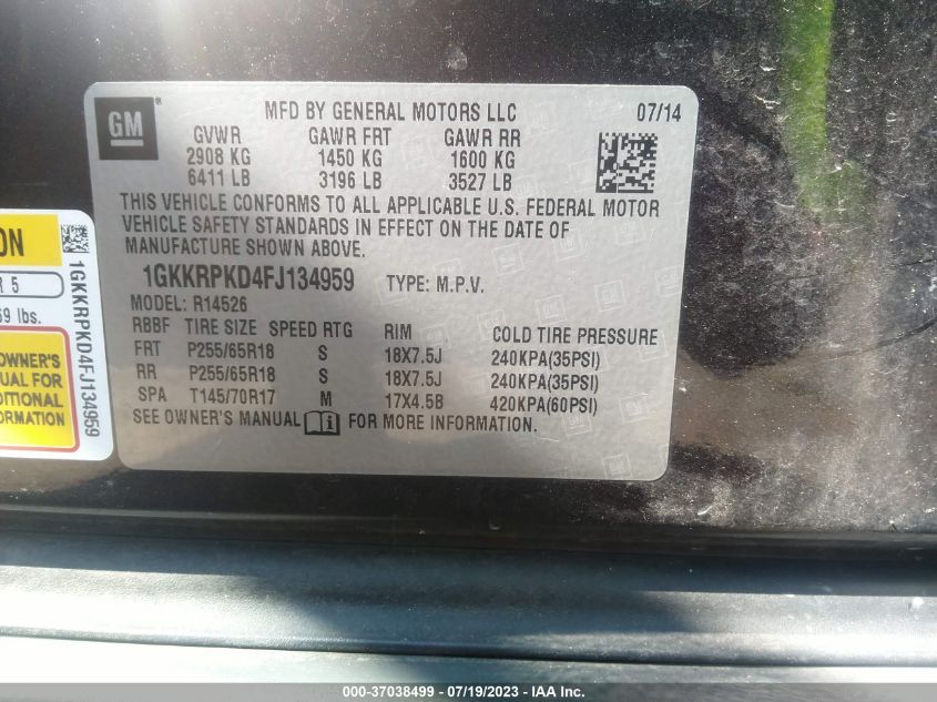2015 GMC ACADIA SLE - 1GKKRPKD4FJ134959