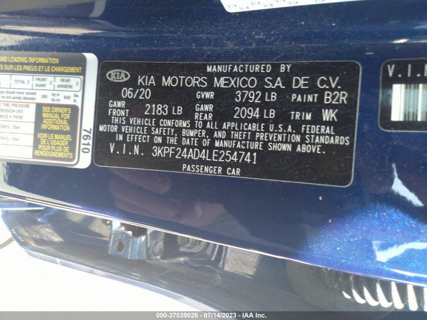 2020 KIA FORTE LXS - 3KPF24AD4LE254741