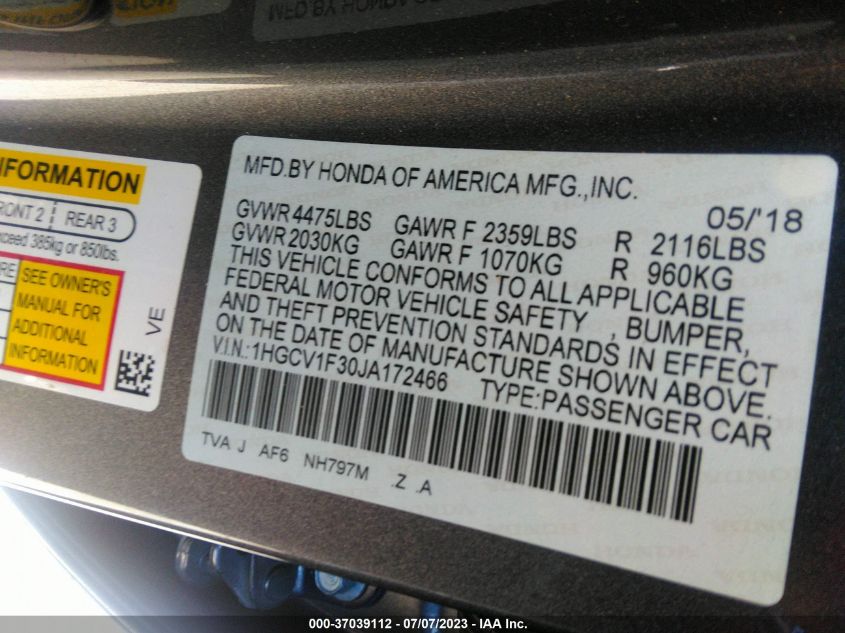 2018 HONDA ACCORD SEDAN SPORT 1.5T - 1HGCV1F30JA172466