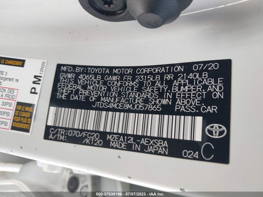 VIN JTDS4MCE8MJ057865 2021 TOYOTA COROLLA SE/NIGHTSHADE/APEX SE