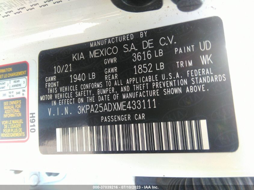 2021 KIA RIO 5-DOOR S 3KPA25ADXME433111