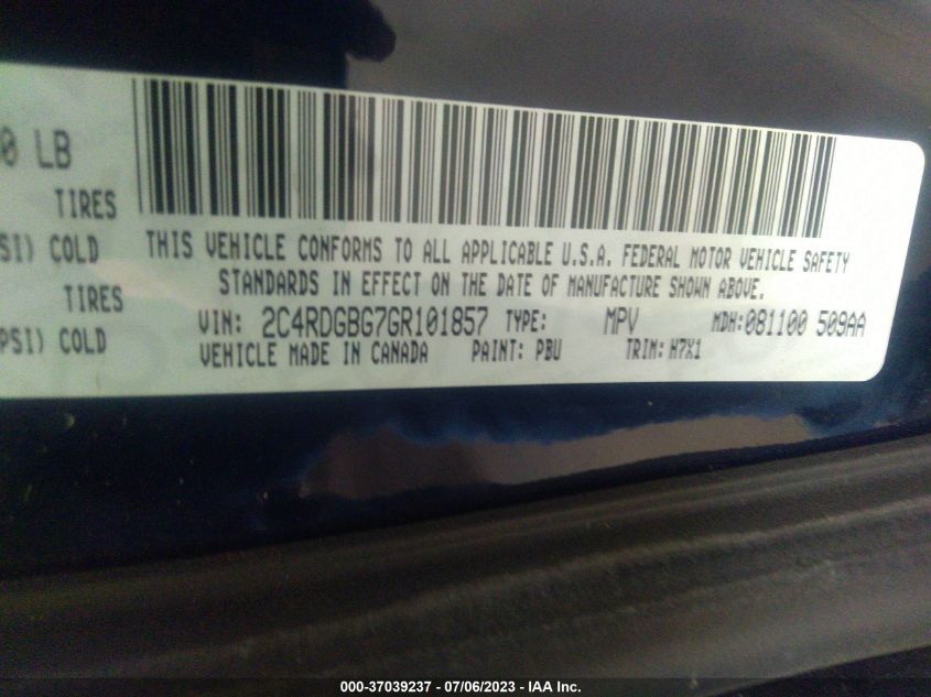 2016 DODGE GRAND CARAVAN SE - 2C4RDGBG7GR101857