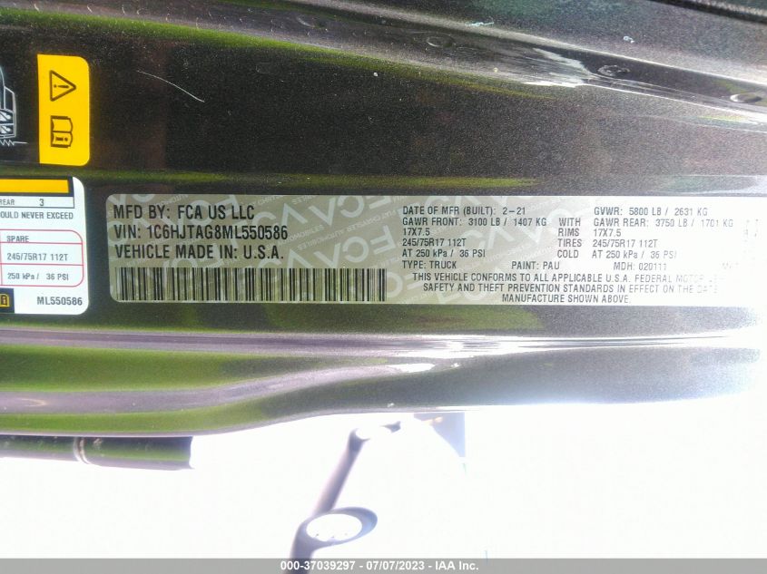 2021 JEEP GLADIATOR SPORT S - 1C6HJTAG8ML550586