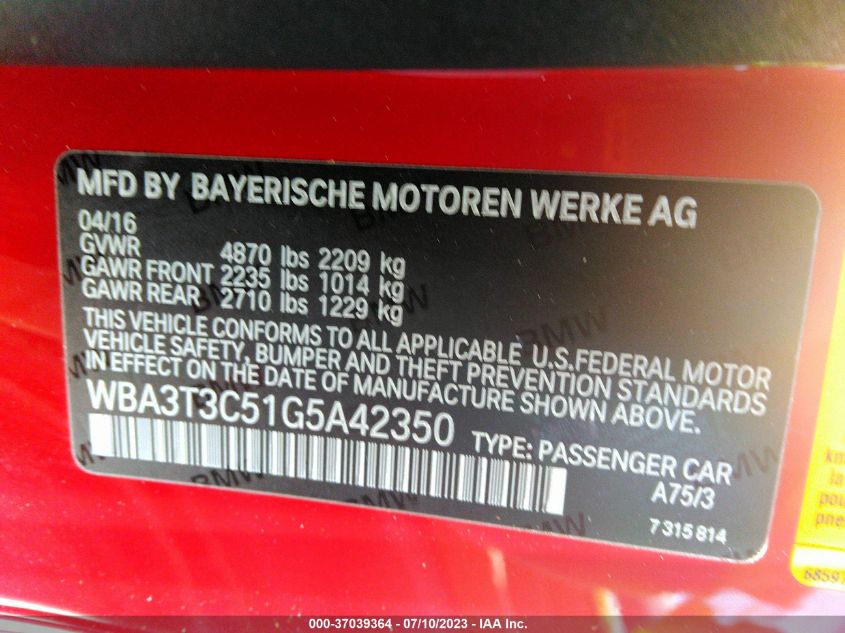 2016 BMW 4 SERIES 435I - WBA3T3C51G5A42350
