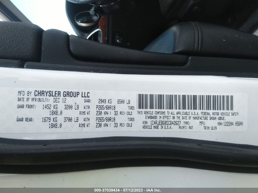 2013 JEEP GRAND CHEROKEE LIMITED - 1C4RJEBG8DC642627