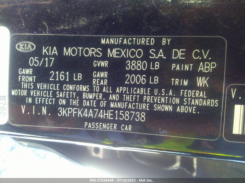 2017 KIA FORTE LX - 3KPFK4A74HE158738
