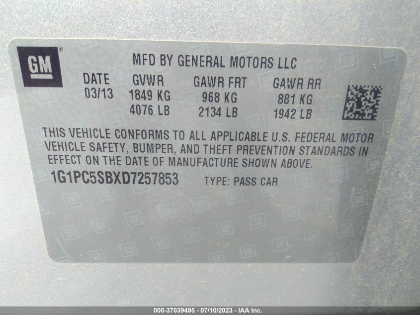 2013 CHEVROLET CRUZE 1LT - 1G1PC5SBXD7257853